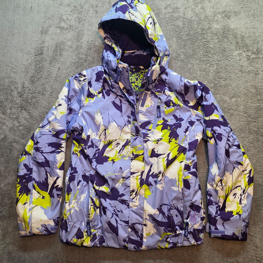 Spyder Ski Jacket Kids 14 Purple Floral Print Hooded Insulated Winter Snow